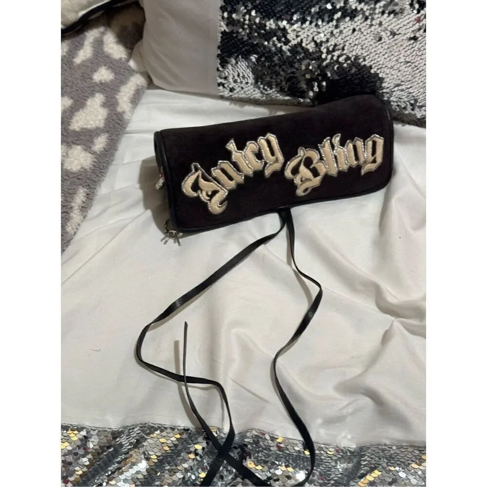 Juicy Couture vintage y2k velour bling Jewelry Box bag pouch Case & Storage roll